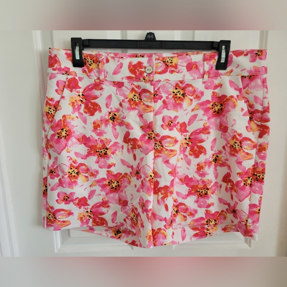 Isaac Mizrahi Women's White Pink Floral Shorts Size 16